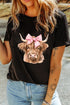 Adorable Highland Cow Graphic Print Casual Tee
