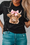 Adorable Highland Cow Graphic Print Casual Tee