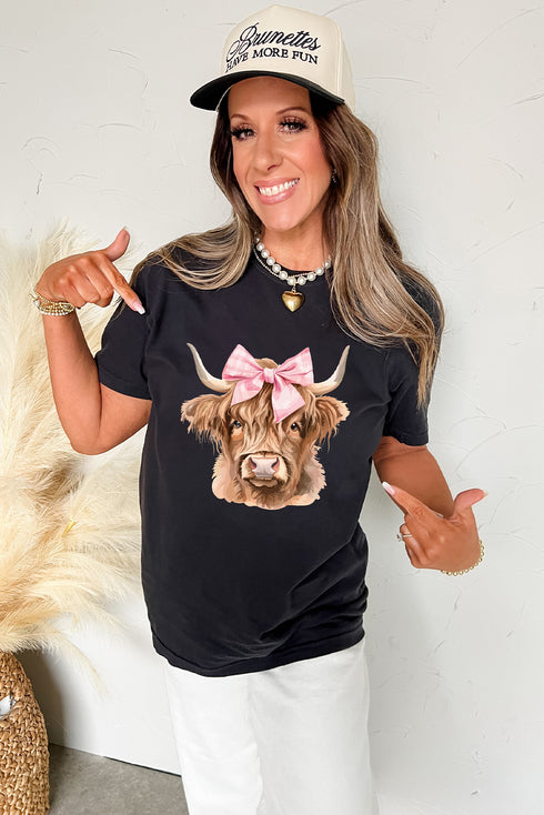 Adorable Highland Cow Graphic Print Casual Tee