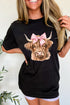 Adorable Highland Cow Graphic Print Casual Tee