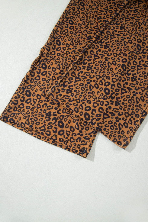 Leopard Print Long Sleeve Top Relaxed Pant Set