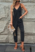 Exclusive Textured Ribbed Sleeveless V Neck Pocketed Jumpsuit