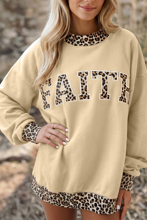 Blessed Letter Polka Dot Trim High Neck Baggy Sweatshirt