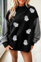 Ghost Print Plaid Sleeve Patchwork Tunic Sweatshirt
