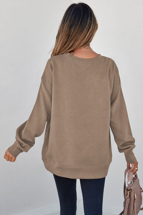 Textured Drop Shoulder Round Neck Pullover Sweatshirt