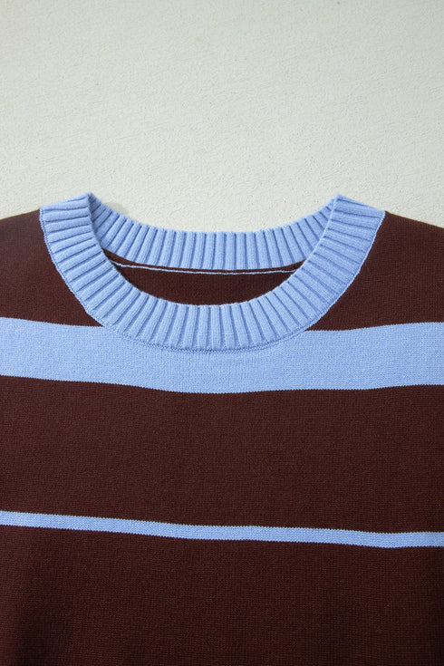 Striped Color Block Sleeveless Round Neck Sweater Vest
