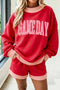 Gingham Trim Graphic Long Sleeve Top Shorts Set