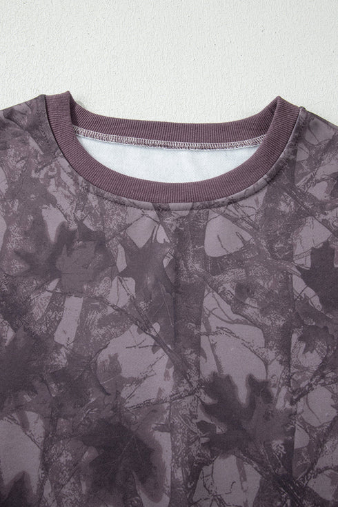 Abstract Woodland Print Baggy Pullover Drawstring Short Sets