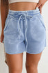 Mineral Washed Drawstring Elastic Waist Raw Cut Casual Shorts