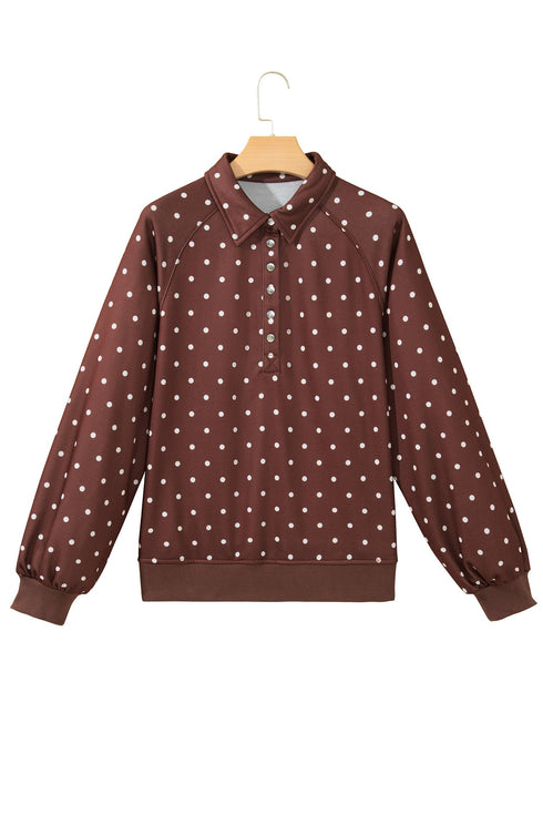 Polka Dot Metal Button Collared Pullover Sweatshirt