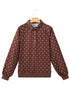 Polka Dot Print Collar Pullover Metal Button Sweatshirt