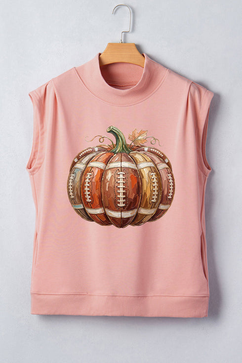 Rugby Pumpkin Graphic Mock Neck Cap Sleeve Tee