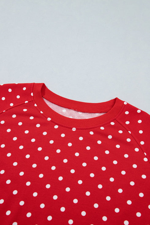 Polka Dot Drawstring Wide Leg Long Sleeve Pant Set