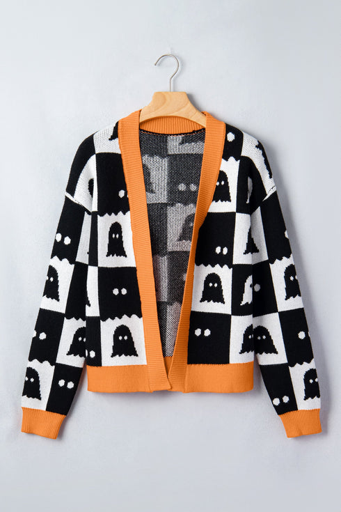 Geometric Ghost Print Drop Shoulder Knit Cardigan