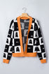 Geometric Ghost Print Drop Shoulder Knit Cardigan