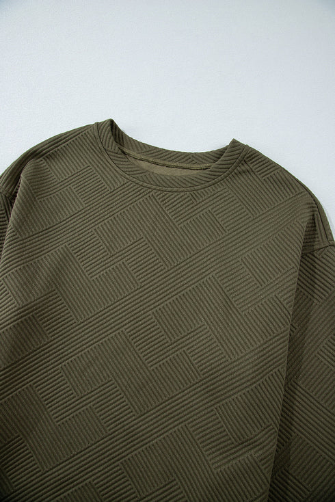 Textured Round Neck Drop Shoulder Pullover Sweatshirt