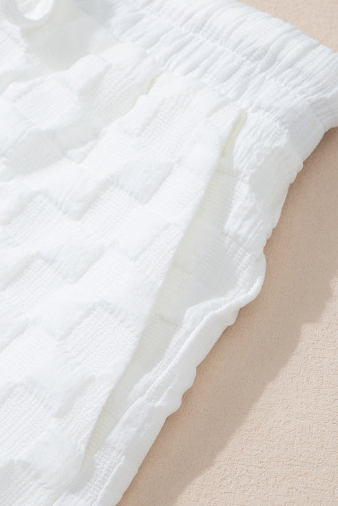 Exclusive Textured Split Neck Drawstring Matching Short Set