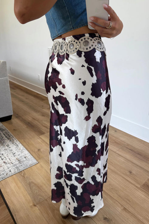 Abstract Print Western Long Metal Zip Up Waist Skirt