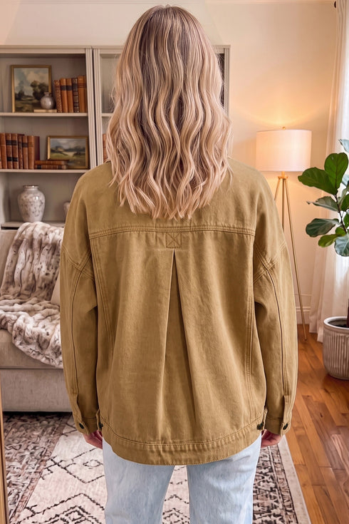 Metal Button Front Long Sleeve Collar Denim Jacket