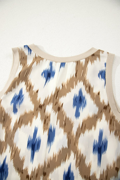 Bohemian Abstract Print V Neck Sleeveless Maxi Dress