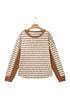 Striped Waffle Knit Round Neck Long Sleeve Top