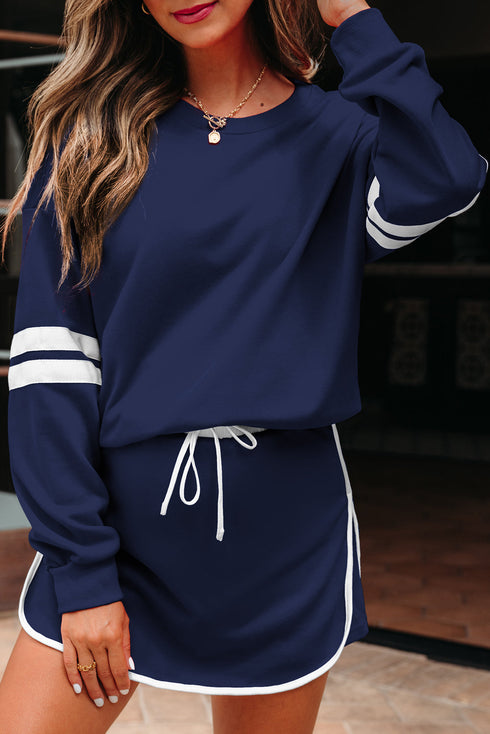 Varsity Stripe Contrast Trim Pullover Skort Two Piece Dress