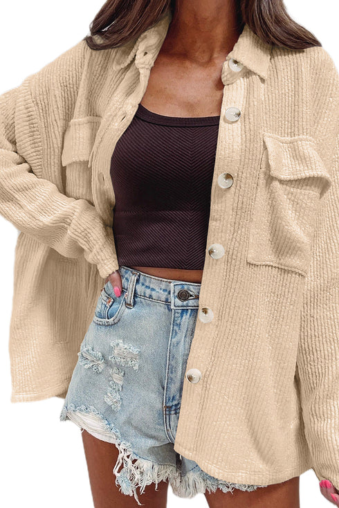 Casual Textured Corduroy Long Sleeve Button Down Jacket