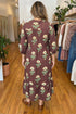Floral V Neck Long Sleeve Loose Shift Maxi Dress