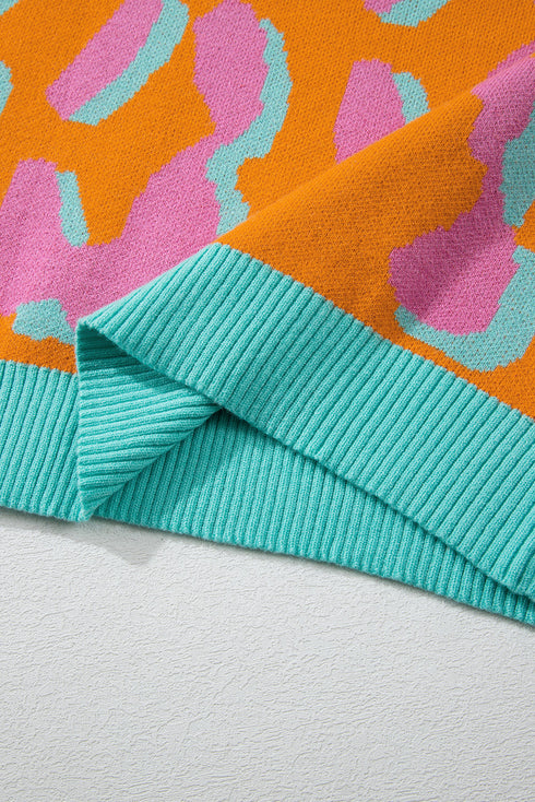 Abstract Animal Print Crew Neck Knit Sweater