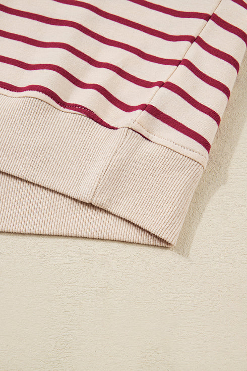 Stripe Cropped Collared Pullover Bubble Skirt Two Piece Dress