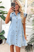 Western Ruffled Edge Collared Denim Shift Mini Dress
