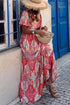 Paisley Print V Neck Short Sleeve Ruffle Bohemian Dress