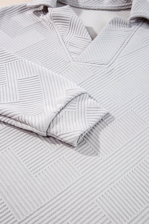 Solid Textured Collared V Neck Wide Leg Pant Sets