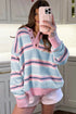 Striped Button Collar Long Sleeve Shift Fit Knitwear Sweater