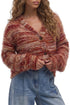 Polyester Fuzzy Striped Pattern Button Front Cardigan