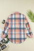 Textured Corduroy Patchwork Chest Pocket Plaid Shacket