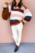Striped Knit Dropped Shoulder Round Neck Pullover Sweater