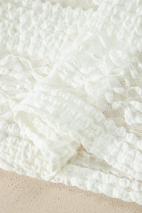 Sheer Lace Textured Patchwork Short Sleeve Top