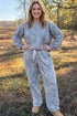 Abstract Botanical Print Pullover Drawstring Loungewear Set