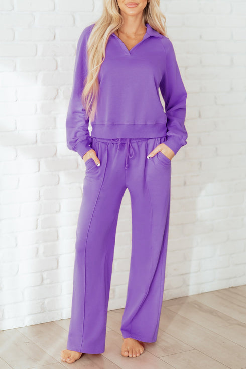 Active Collared Pullover And Central Seam Pant Set