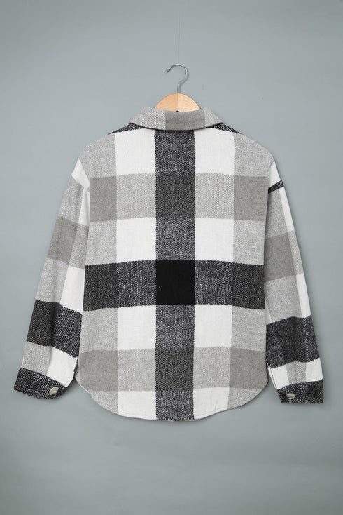 Paneled Pocketed Button Down Long Sleeve Plaid Shacket