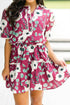 Puff Sleeve Belted A Line Mini Floral Dress
