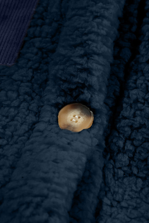 Solid Fleece Flap Pocket Single Breasted Teddy Coat