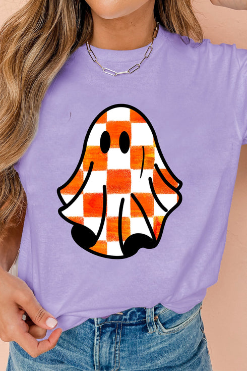 Checkered Ghost Character Graphic Print T Shirt