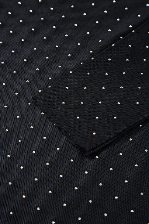 After Dark Glam Studded Mesh Mock Neck Long Sleeve Top