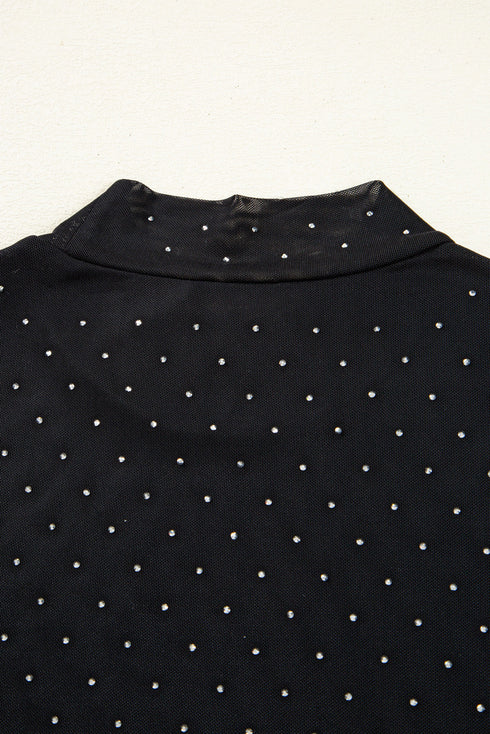 After Dark Glam Studded Mesh Mock Neck Long Sleeve Top