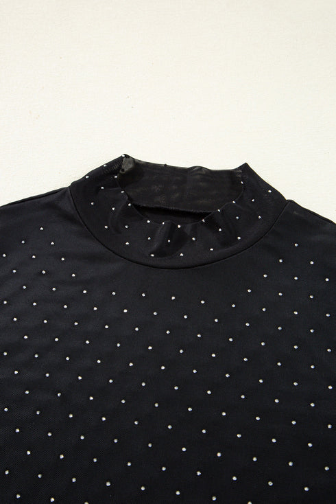 After Dark Glam Studded Mesh Mock Neck Long Sleeve Top