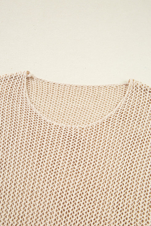 Airy Open Knit Slouchy Drop Shoulder Long Sleeve Pullover Sweater