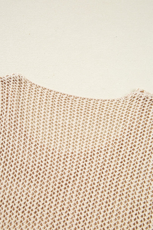 Airy Open Knit Slouchy Drop Shoulder Long Sleeve Pullover Sweater