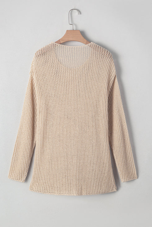 Airy Open Knit Slouchy Drop Shoulder Long Sleeve Pullover Sweater